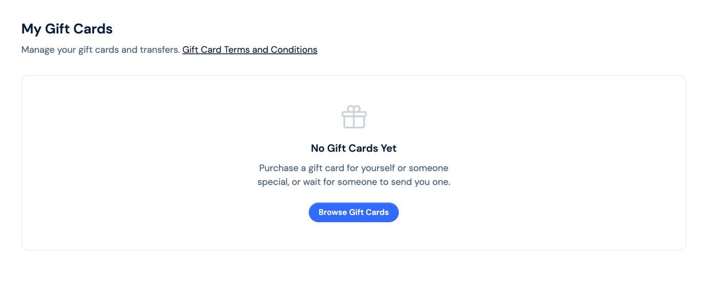 Gift Card Page on Account Page LoungePair
